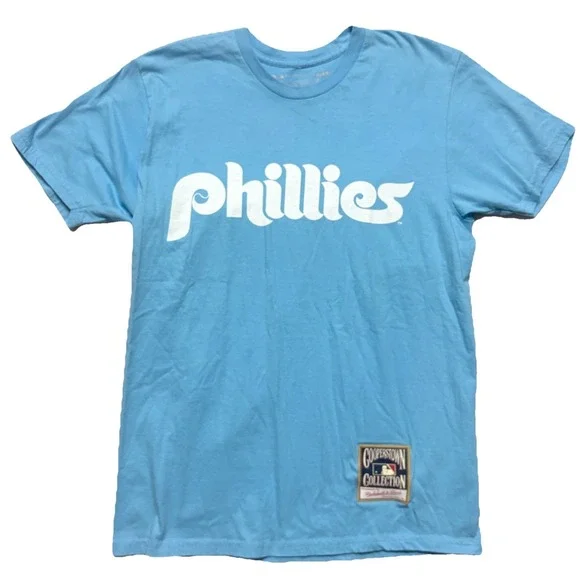 Mitchell & Ness Phillies T-Shirt Cooperstown Collection Blue Retro Tee Shirt M - Picture 1 of 8